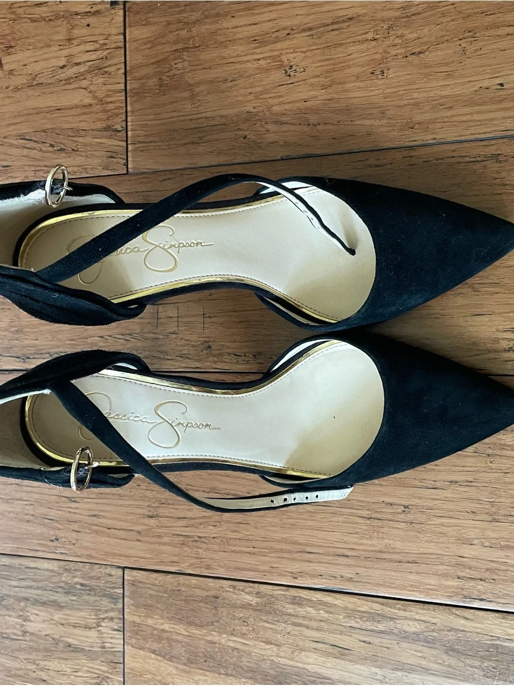 Jessica Simpson Black Suede Pointed-Toe Ankle Strap Heels